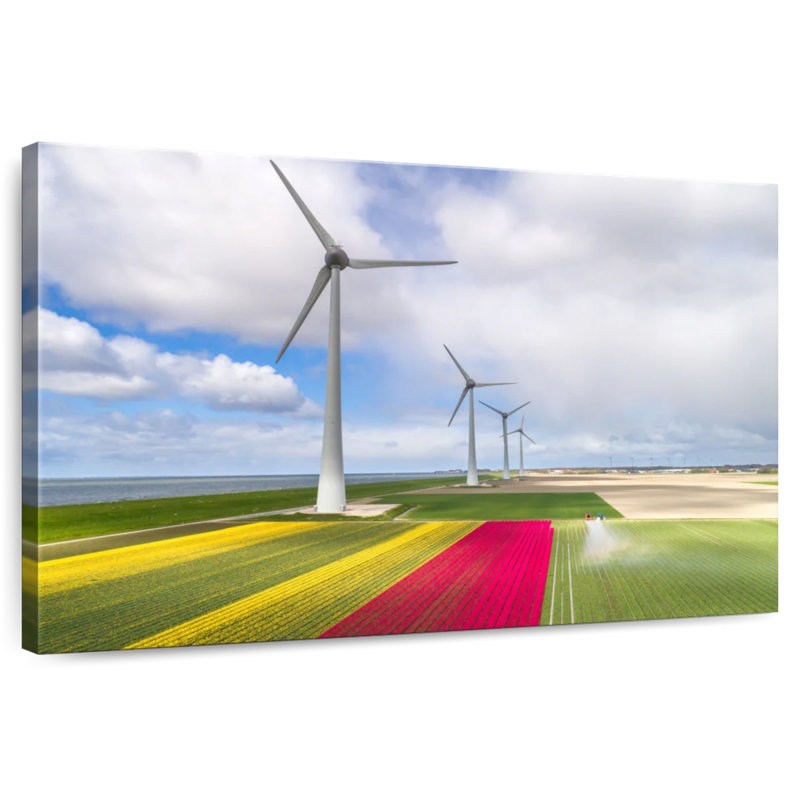 Lilie Wind Turbines And Tulip Fields, 16" H x 24" W