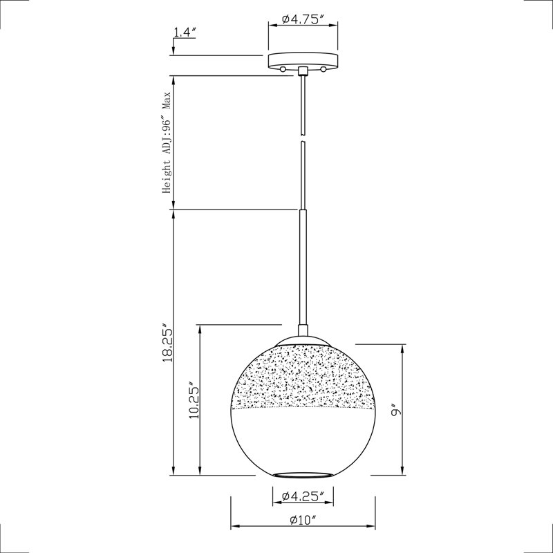 Luminaire suspendu simple à 1 lumière Aver, Noir, H 18,25 po x l 10 po x P 10 po