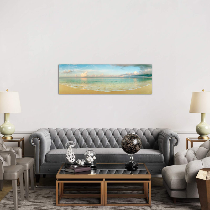 Cloudy Beachscape, Seven Mile Beach, Grand Cayman, Cayman Islands - Wrapped Canvas Panoramic Print