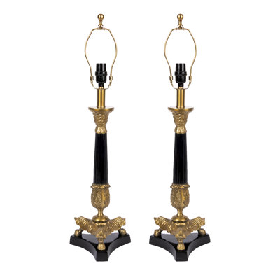 Grande lampe de table chandelier en métal noir brillant et laiton