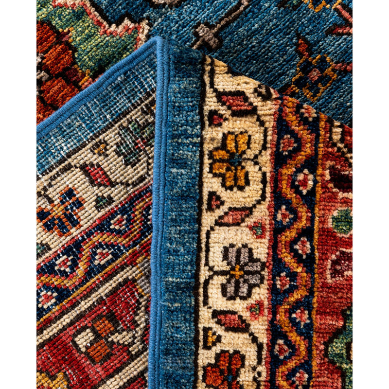 Tapis unique noué à la main Dobbins - bleu clair, 8 pi 2 po x 9 pi 10 po