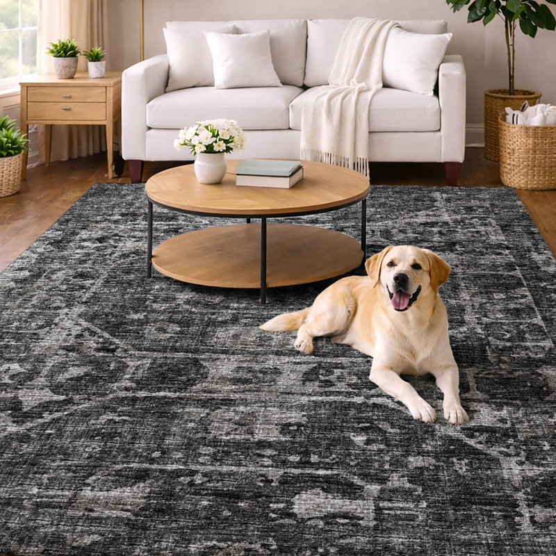 Premium Machine Washable Dream Shag ADS41 Tribal Medallion Rug, 9' x 12', Black