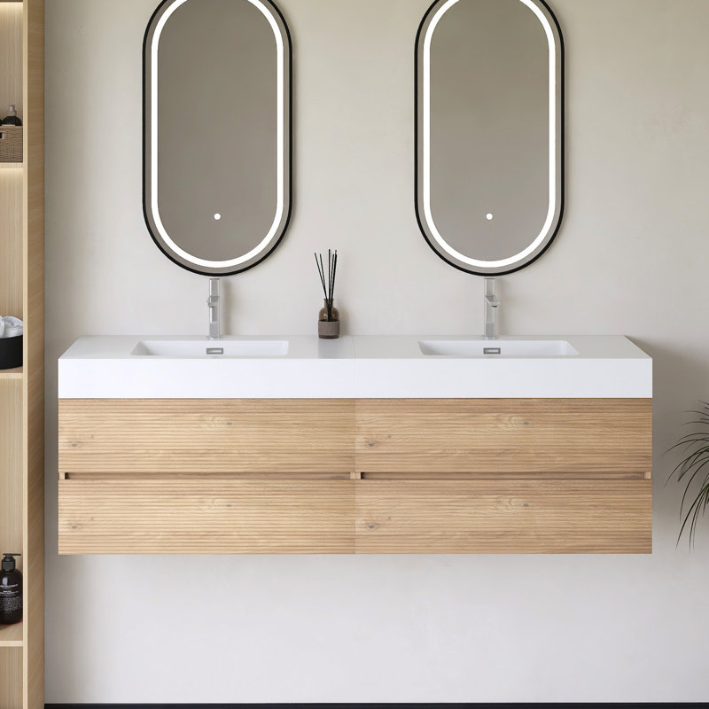 Meuble-lavabo mural 72 po avec lavabo à surface solide intégré, 72"