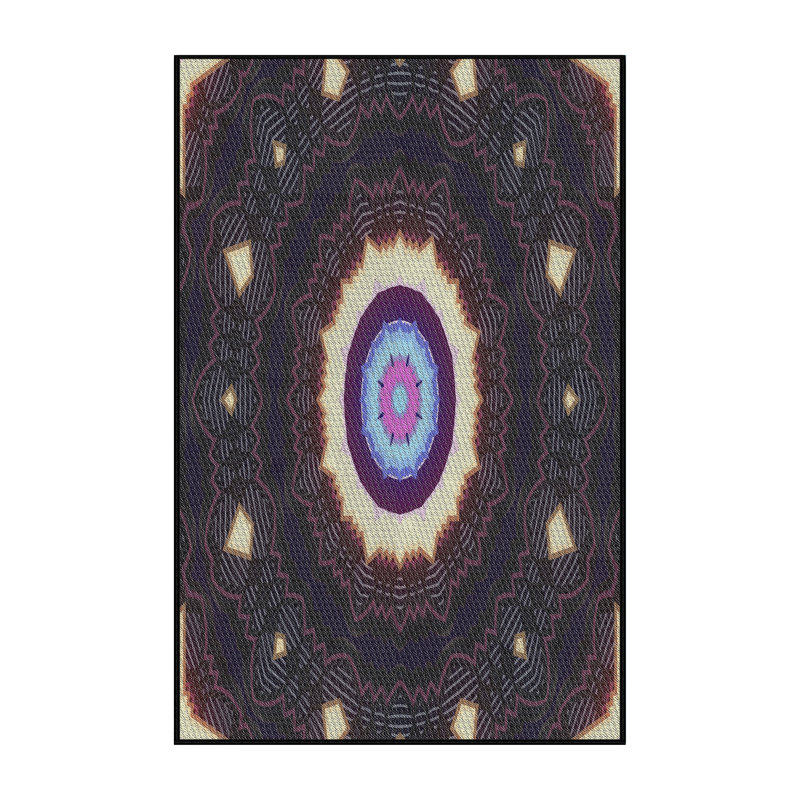 Laine faite à la machine et polyester noir/bleu/beige Tapis décoratif, Rectangle 8 pi x 12 pi