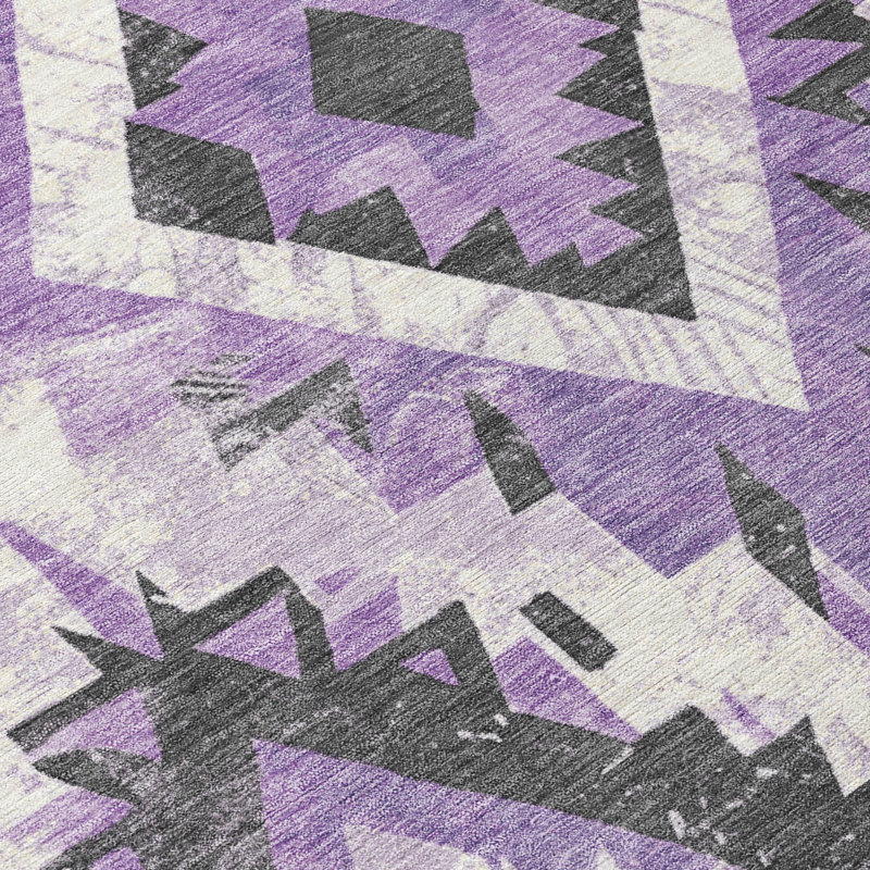 Machine Washable Indoor/Outdoor Xhevrie Purple Rug, Runner 2'3" x 7'6"