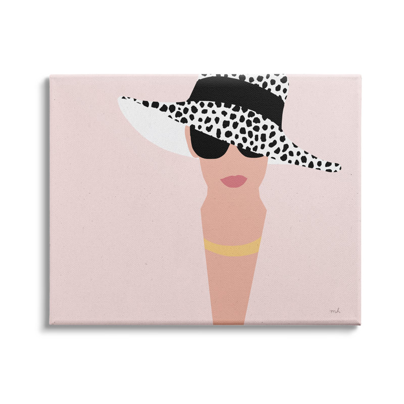 Femme avec un chapeau de soleil tacheté, portrait minimaliste moderne par Moira Hershey - impression, H 13 po x l 19 po