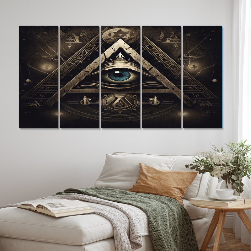 «The All Seeing Divine Eye Illuminati I», reproduction d'art sur toile égyptienne - 5 panneaux égaux