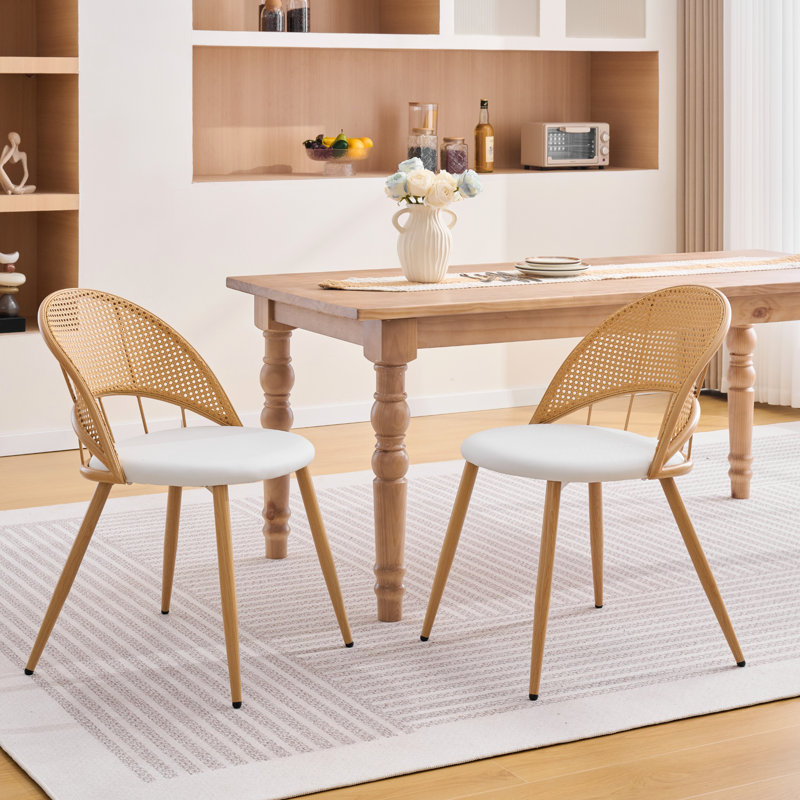 Chaise de salle à manger rembourrée avec dossier en rotin (ensemble de 2), Blanc