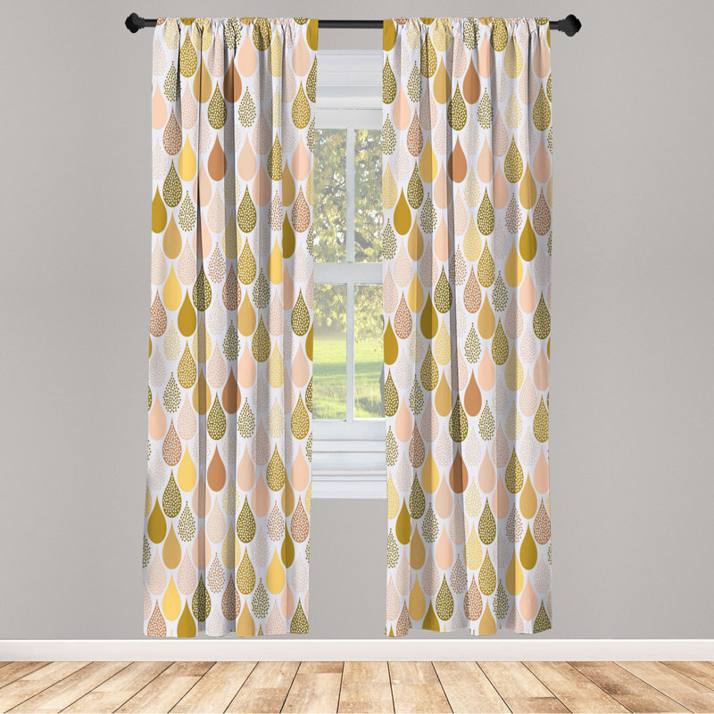 Microfiber Floral Semi-Sheer Rod Pocket Curtain Panels, 28" W x 63" L, Yellow/Brown