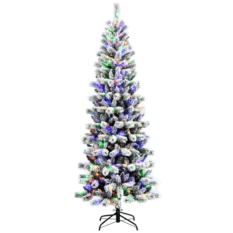 7.5 ft Snow Flocked Pine Christmas Tree with Multicolor LED Lights