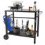 Chariot de salle à manger d'extérieur avec double tablette, table de préparation pour barbecue mobile, plateau en fer multifonctionnel, chariots modulaires portables pour four à pizza, table de travail à 2 roues, poignée de transport, noir