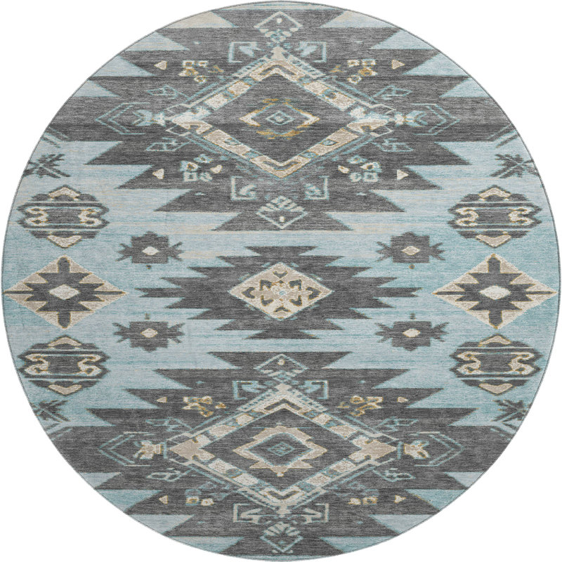 Premium Machine Washable Mayfield AMF1945 Tribal Rug, Round 8'