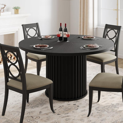 47Inch Round Dining Table for 4-6 People, Black Dining Room Table with Sturdy Waveform Pedestal Base, Industrial Circle Kitchen Table for Dining Room, Kitchen, Apartment