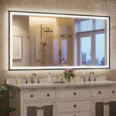 LED Bathroom Vanity Mirror with Anti-Fog, Front and Backlit Wall Mirror with Touch Control and Smart Memory, Tempered Glass with Beveled Aluminum Frame for Over Sink, Bedroom, Entryway