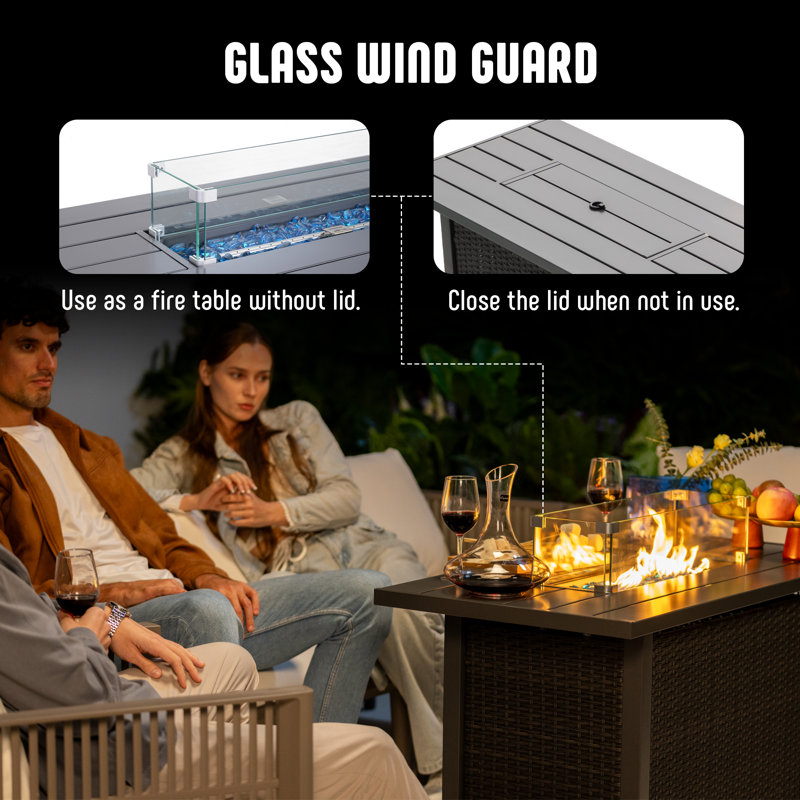 43-Inch Black Steel and Aluminum Gas Fire Pit Table