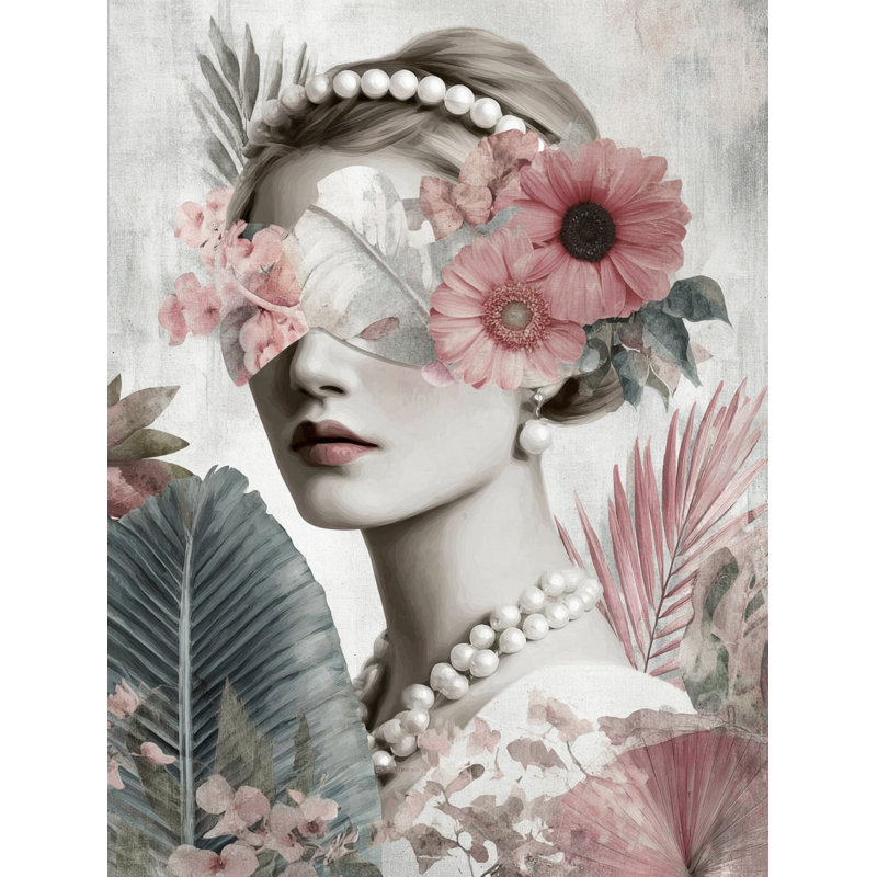 «Pearl Bloom», art mural sur toile à motif floral surréel, H 40 po x l 30 po