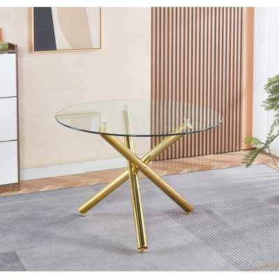 Dining Table With Metal Leg And Glass,Modern Space Saving Kitchen Table For Living Room,110X110X75CM