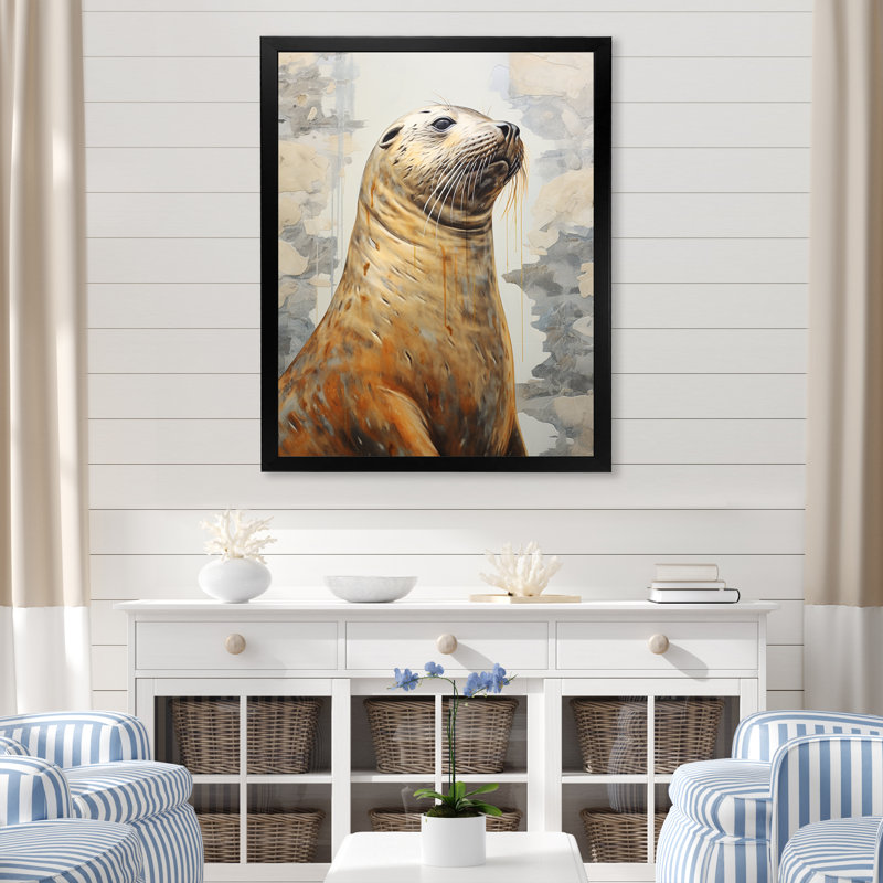 Magnifique otarie sur toile, H 40 po x l 30 po x P 1,5 po, Cadre simple noir