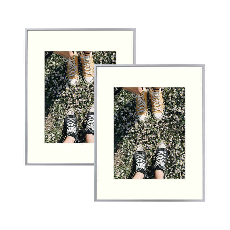 Cadre photo en métal avec passe-partout - Basics by Wayfair ™, Argent, 16 po x 20 po emmêlé à 11 po x 14 po