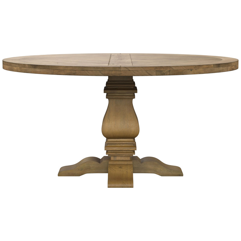 Table ronde, finition rustique miel, table avec piédestal, quatre chaises rembourrées confortables pour le style traditionnel, bois, maisons d'appoint décoratives
