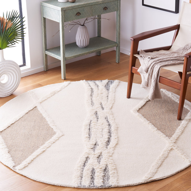 Tapis en laine / coton touffeté à la main Jacobo brun / ivoire, Rond 6 pi