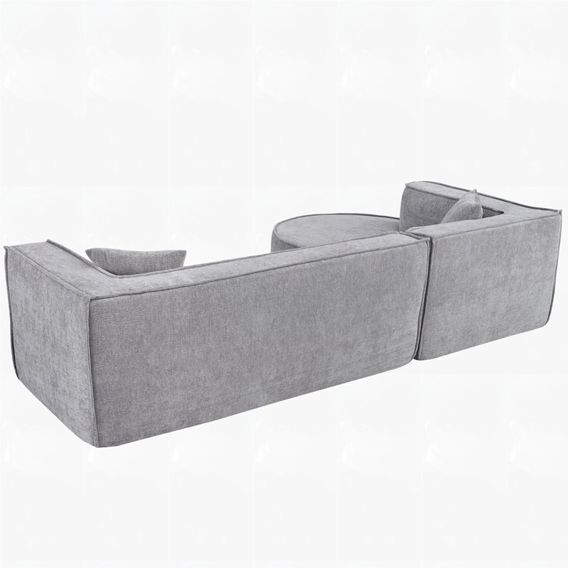 Canapé en L luxueux en chenille, Gris