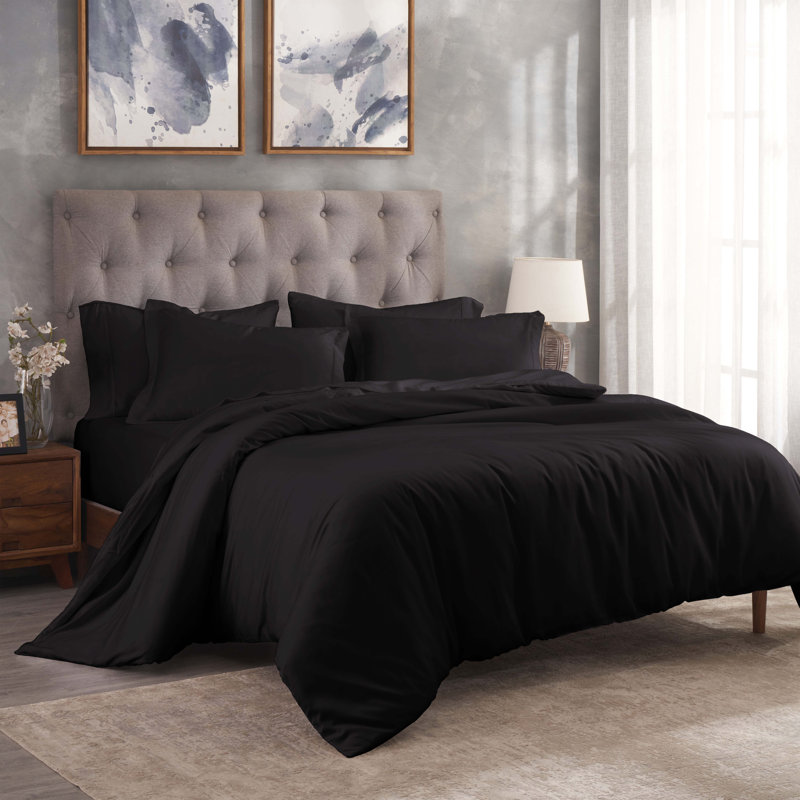 Ensemble de housse de couette 3 pièces Modal from Beechwood, Housse de couette double / grand et 2 taies décor, Noir
