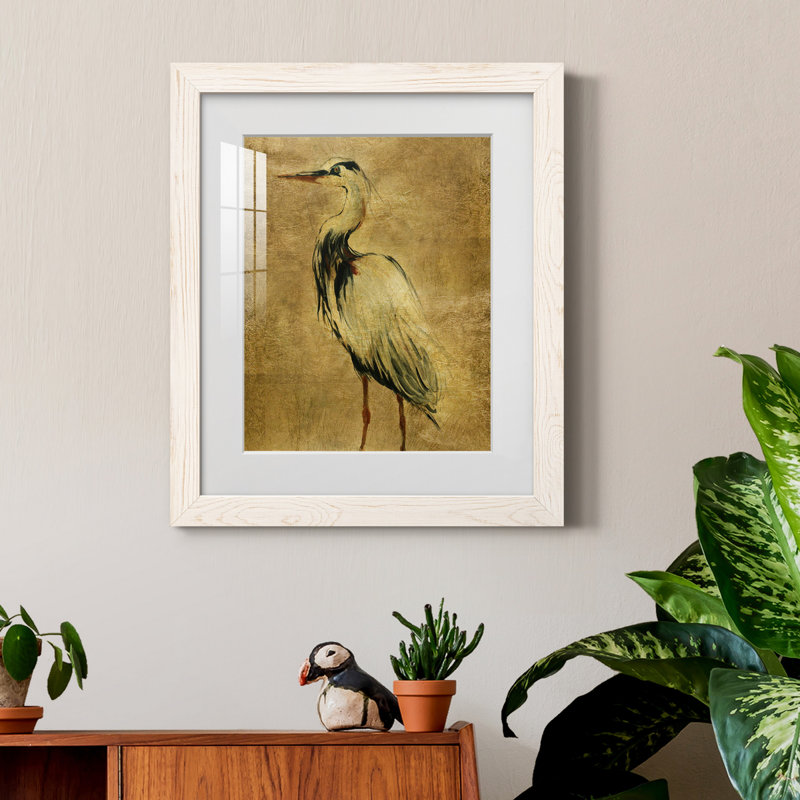 Gold Crane at Dusk II - impression, H 44 po x l 31 po x P 1 po, Papier encadré blanc