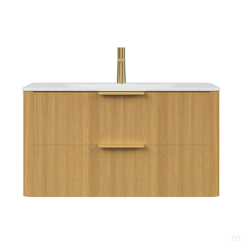 Meuble-lavabo flottant ultra-fin à contreplaqué avec tiroirs, vasque de salle de bain Zara, Jaune, 36"