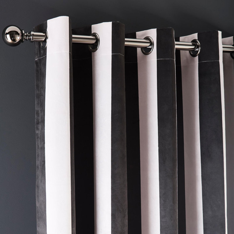 Laurence Llewelyn-Bowen Festivo Stripe Eyelet Curtains Black, 117cm Width x 137cm Drop