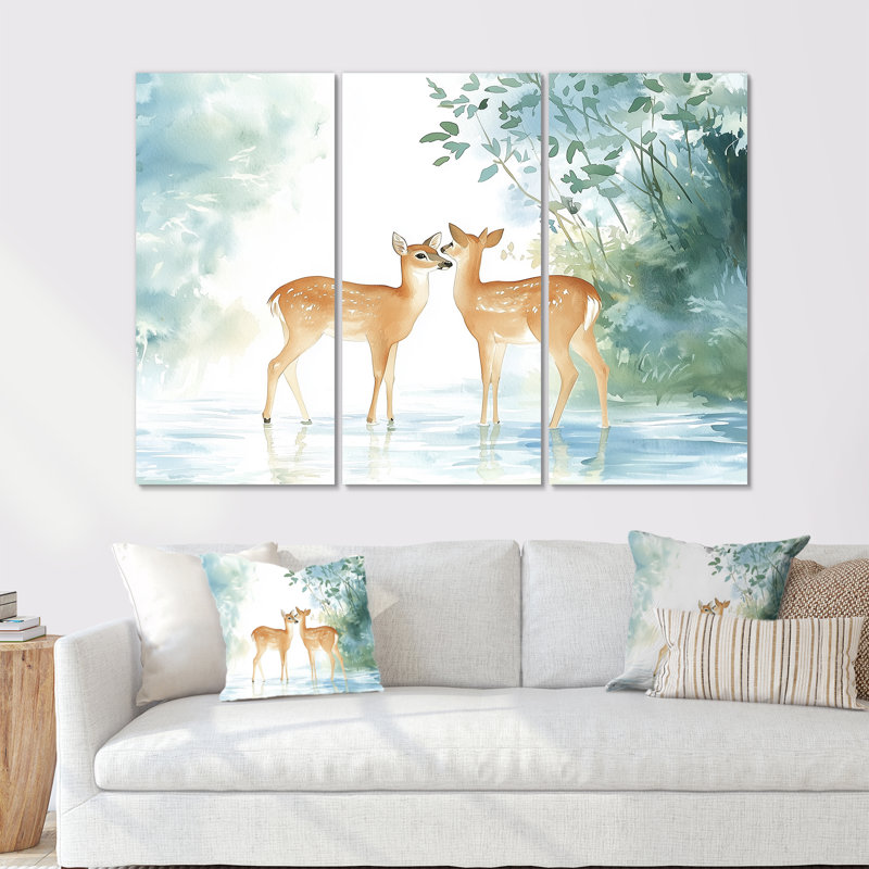 Ensemble de salon Deer By The River II - Deer Wall Art, 40" H x 60" W, Toile tendue, Does Not Apply