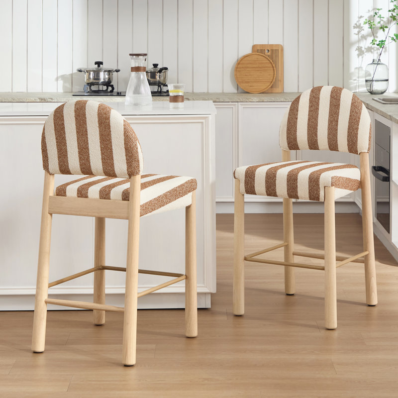 Tabouret de comptoir revêtu de lin 26,4 po Hyland, Brun / Blanc, Naturel