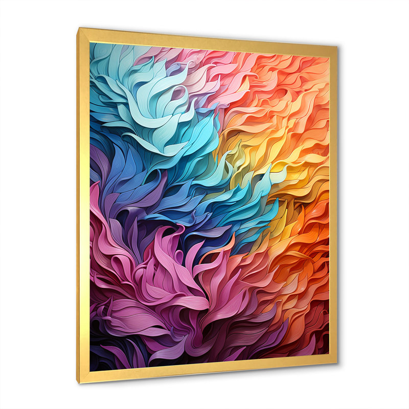Multicolore Op Art Vibrant Oscillations, H 40 po x l 30 po x P 1,5 po, Cadre doré simple