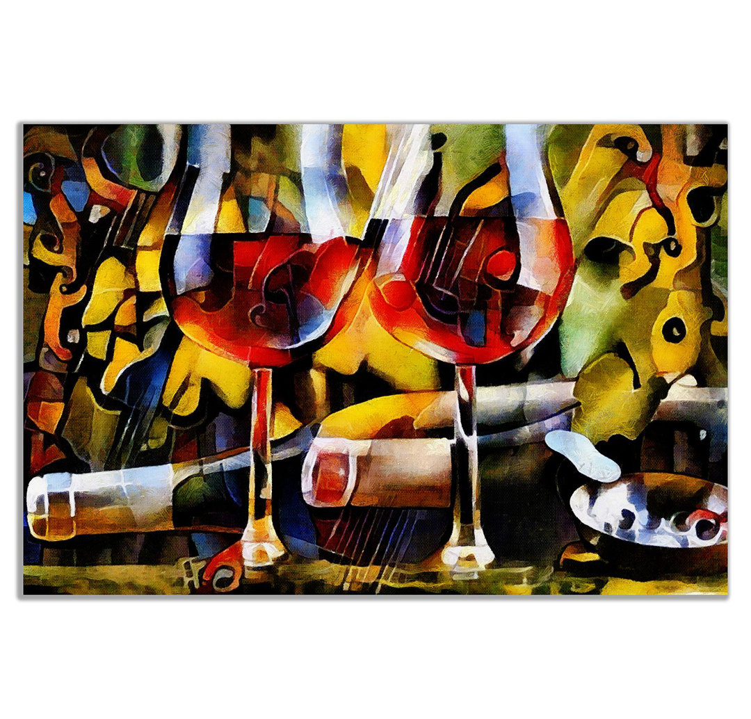 Kitchen Wines Cubism Canvas Wall Art Picture Print (30x20) - Image 2