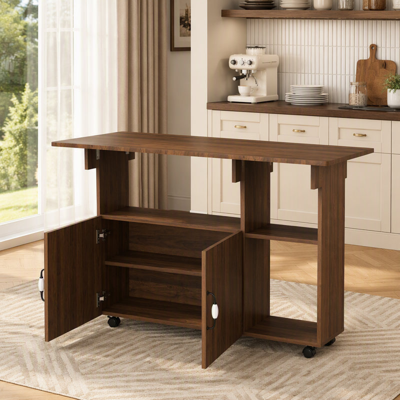 Table pliante multifonctionnelle avec tablettes et roulettes de rangement, table de salle à manger pliable de 47 pouces pour les petits espaces, bureau compact pour la cuisine, dortoir, bureau