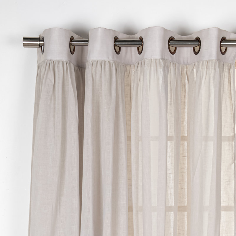 Gathered Linen-Textured Grommet Semi-Sheer Curtains (Set Of 2), Light Gray, 52" W x 96" L