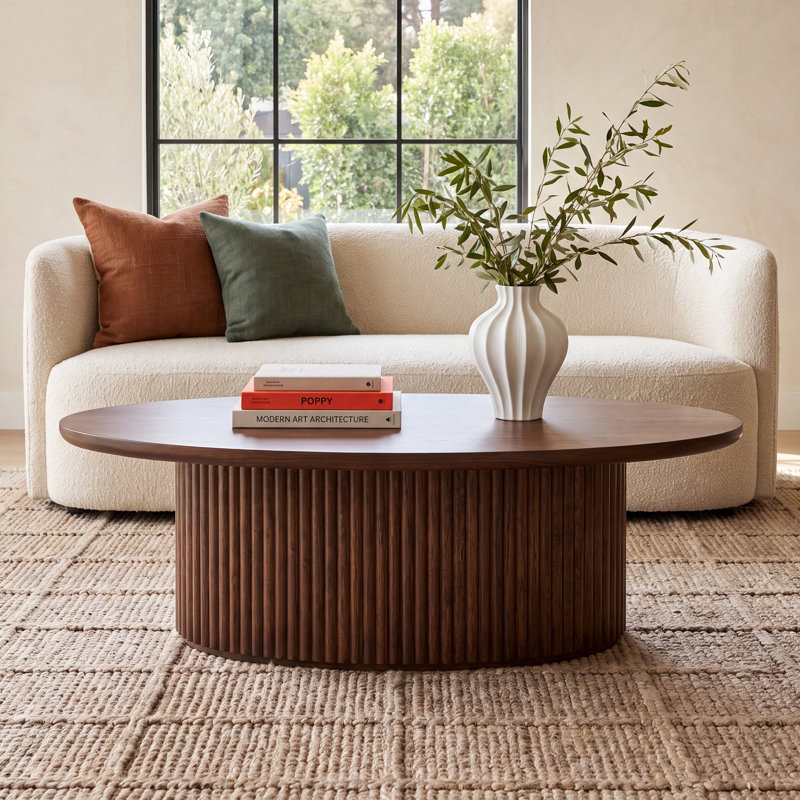 Chessa Solid Wood Oval Storage Coffee Table, Dark Brown