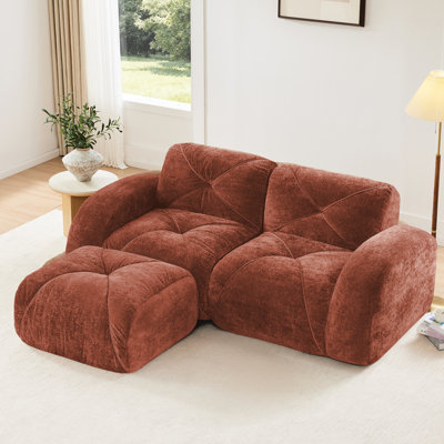 Red Brown L-shaped Boneless With 32d High Density Sponge, Soft Velvet Fabric, Design, Ergonomic Shape And A Movable , No Assembly Needed , Design For Reception Areas