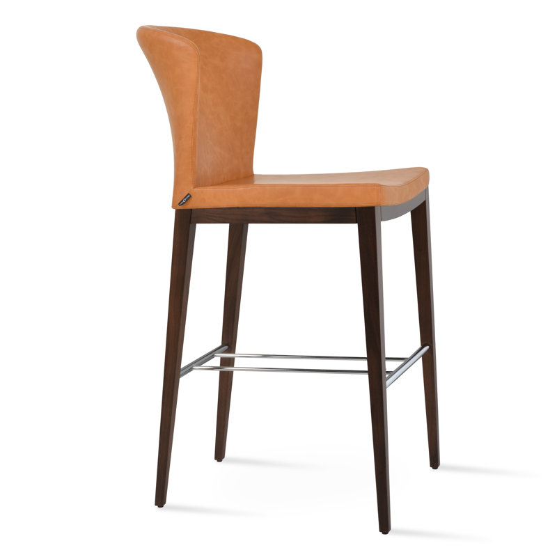 Tabouret de bar et de comptoir à dossier haut Capri, Wengé, Caramel, Tabouret de comptoir (siège d'une hauteur de 24 p