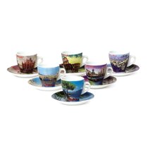 Turkish Coffee Cups Set of 6, Cuban Porcelain Fancy Espresso Cups with  Saucers