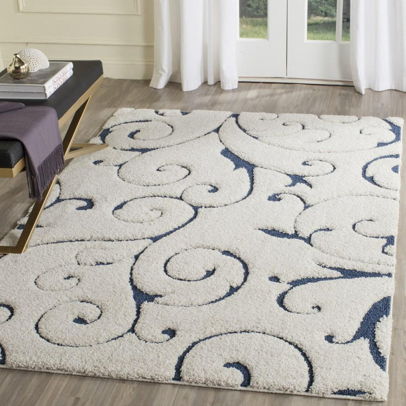 Benedetti Hooked Rug, Rectangle 183 x 274 cm, Cream/Blue
