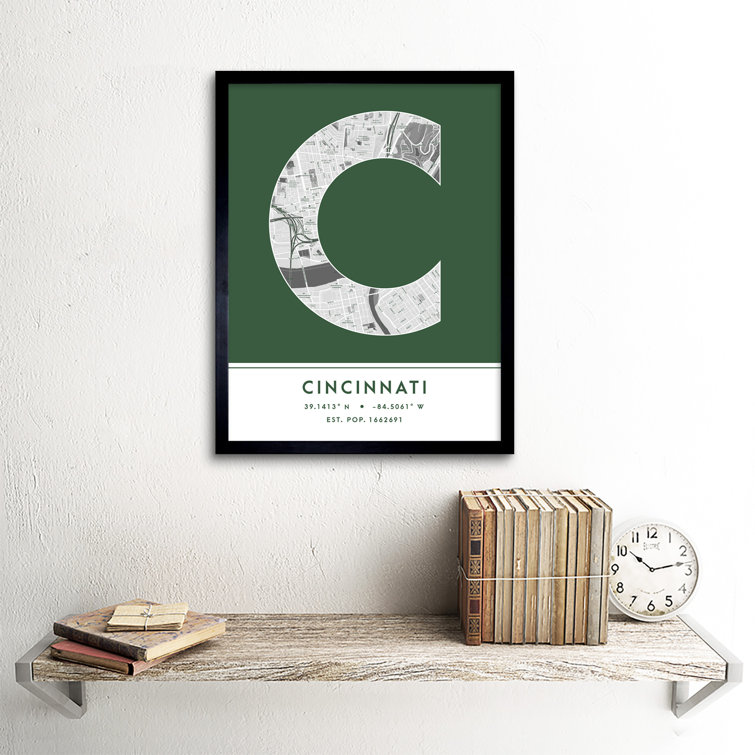 Cincinnati Ohio United States City Map Green - Single Picture Frame Typography