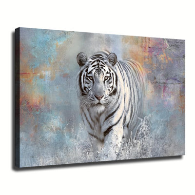 Tigre blanc, peinture abstraite texturée sur toile, grande galerie, reproduction d'art sur toile pour le salon, la chambre à coucher