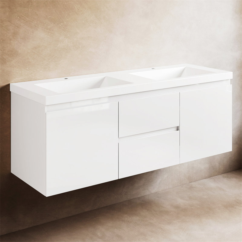 Ensemble de meuble-lavabo mural 60 po avec 2 tiroirs et portes