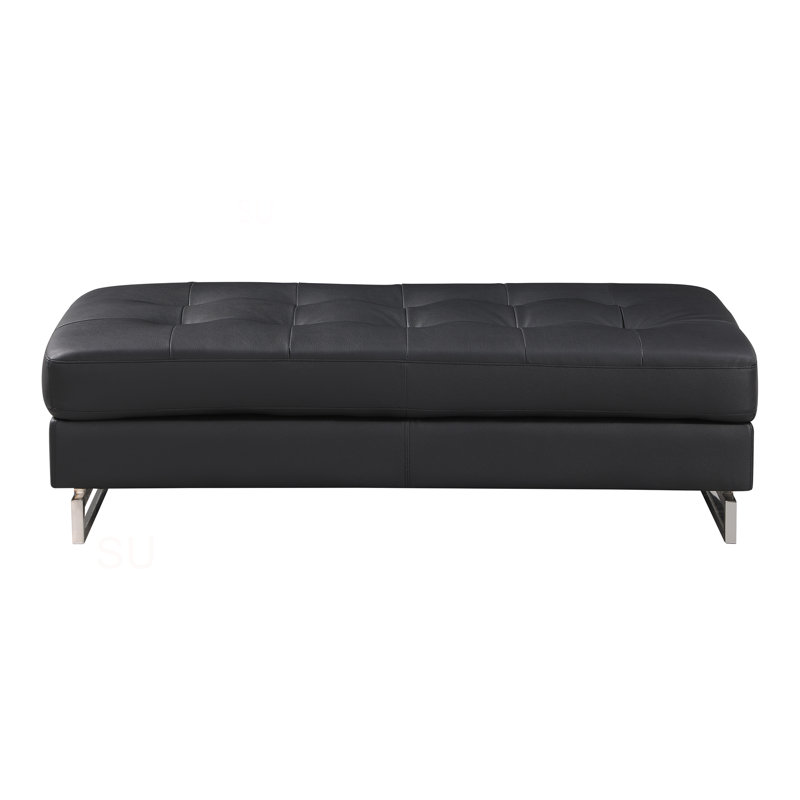 Repose-pieds en cuir véritable Global United, Noir