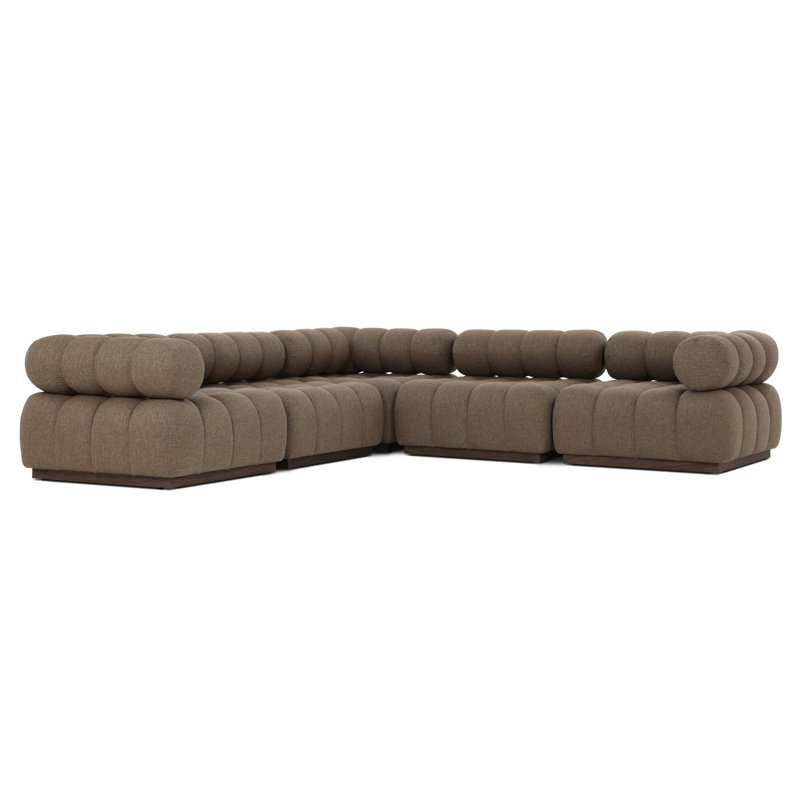 Locascio Outdoor 5Pc Sectional-Ellor Brown, Ellor Brown Cushion/Stained Saddle Brown Frame