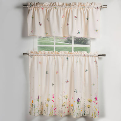 Maison d' Hermine Kitchen Curtains Sets for Windows 100% Cotton Set of Kitchen Curtains Valances for Home [2 Tiers (28"X36") and 1 Valance (56"X18")] Cafe Valentines Day Gifts (Botanical Fresh)