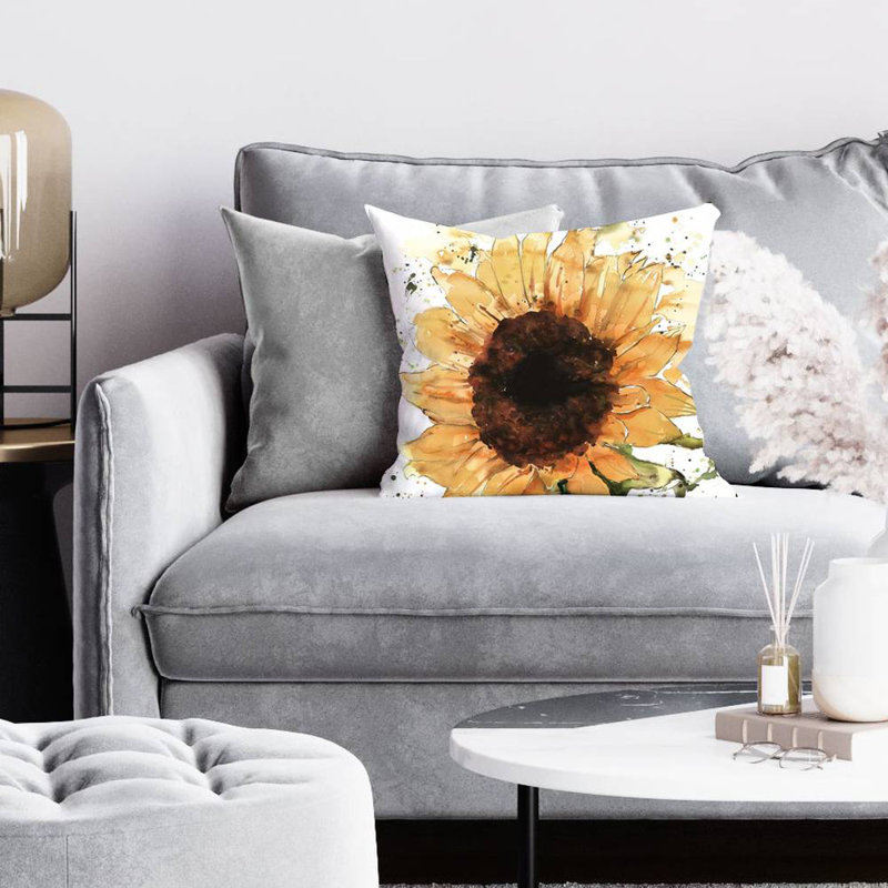 Big sunflower - 16"x16" Throw pillow cover - Poly twill - Print on demand, 16" x 16"