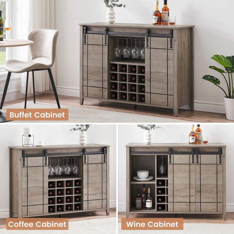 47" Fluted Wine Bar Cabinet with Glass Holder and Adjustable Shelves