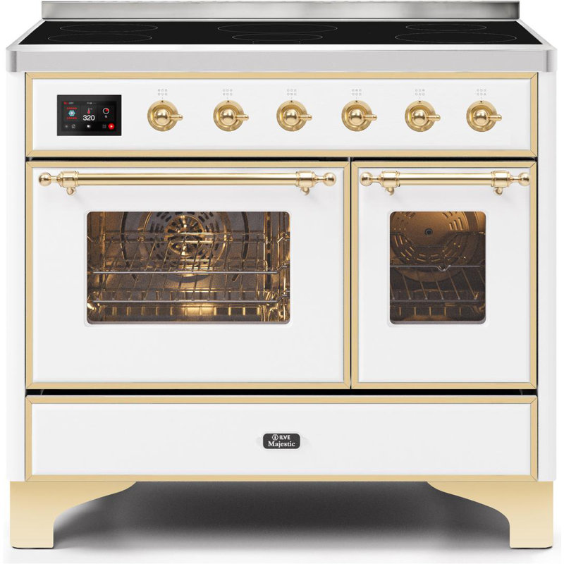 Majestic II 40" Freestanding Induction Range, White/Brass